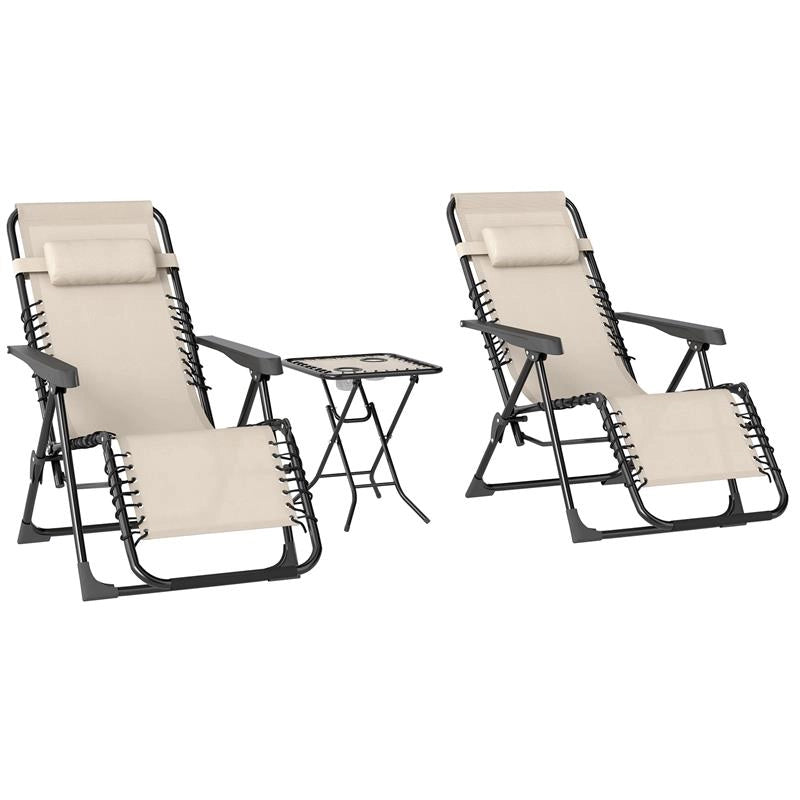 SET 2 SEDIE SDRAIO A GRAVITÀ ZERO PIEGHEVOLI CON SCHIENALE REGOLABILE E TAVOLINO BEIGE