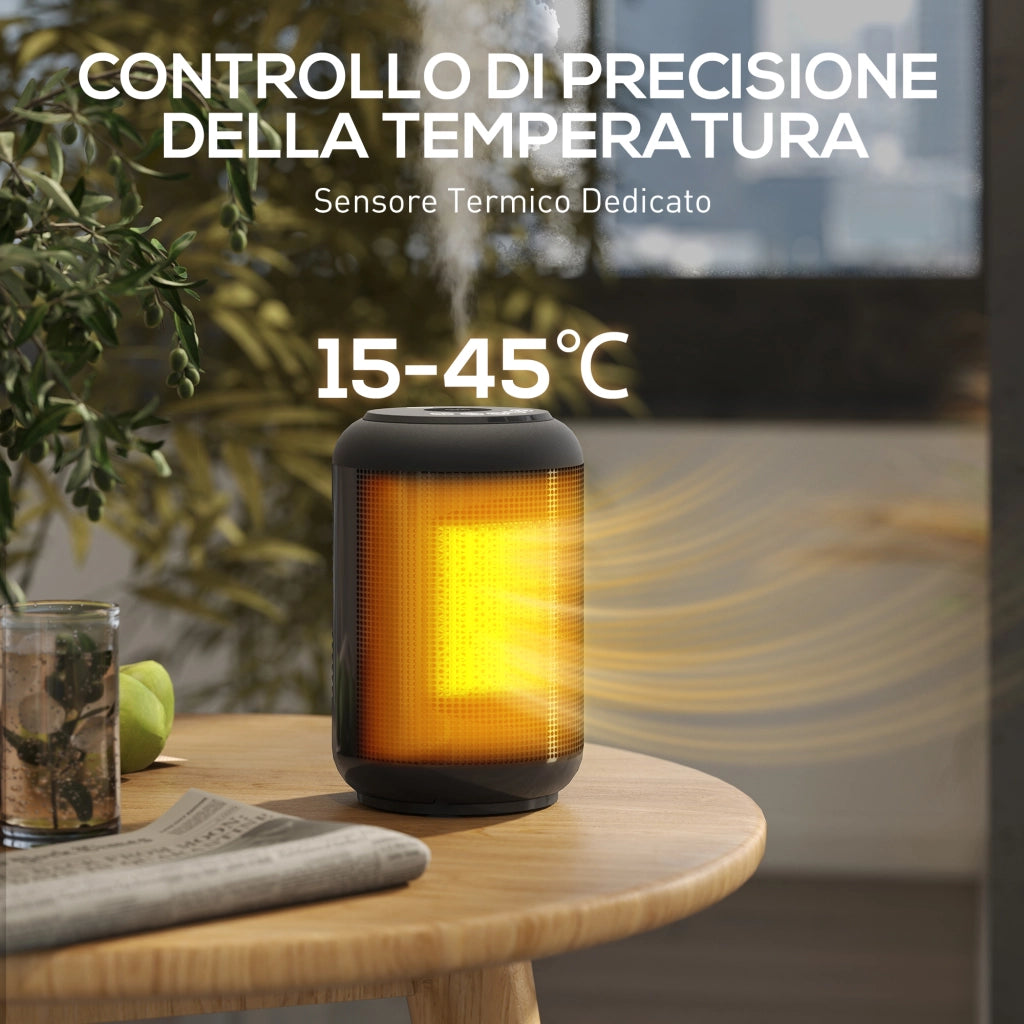Riscaldatore Elettrico e Regolabile a 3 Modalità 14x14x21,5 cm con Timer 24h in PP e PA Ignifugo Nero