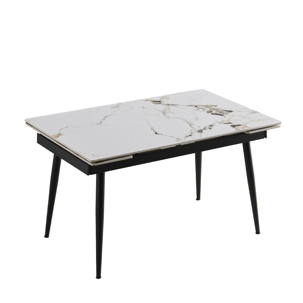 Tavolo Allungabile Expandia 120x85 con Piano in Ceramica Effetto Marmo Bianco e Gambe Nere