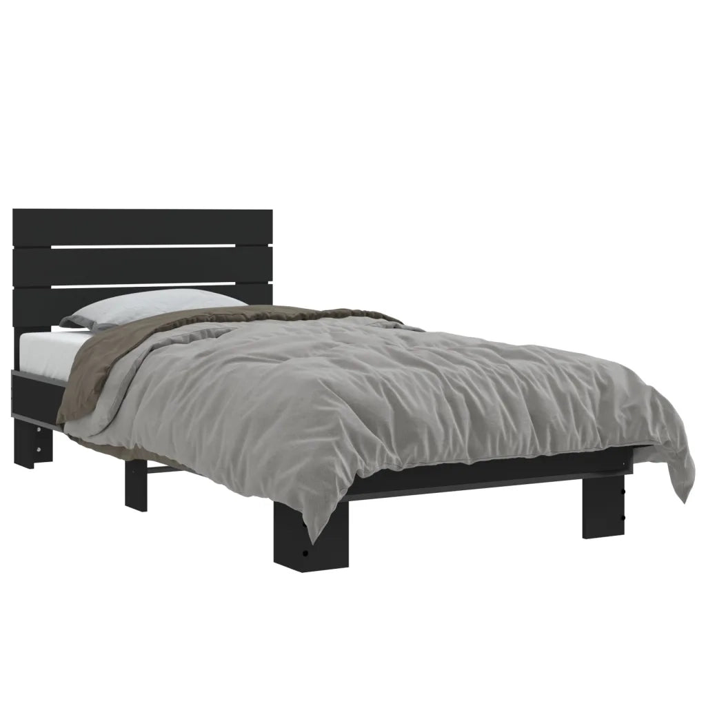 Giroletto-Struttura Letto Nero 75x190 cm in Legno Multistrato e Metallo 691059