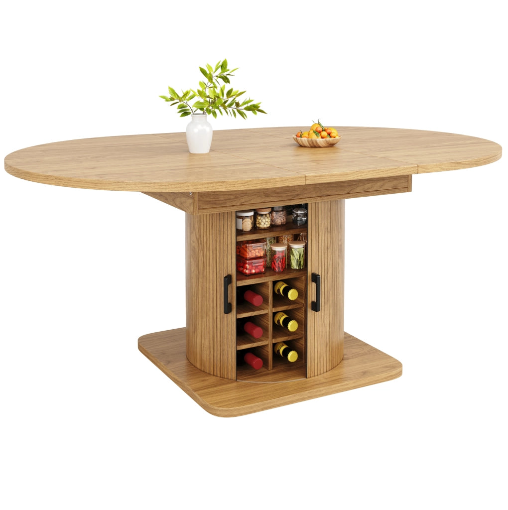 Tavolo da pranzo allungabile con vano contenitore, MDF e metallo