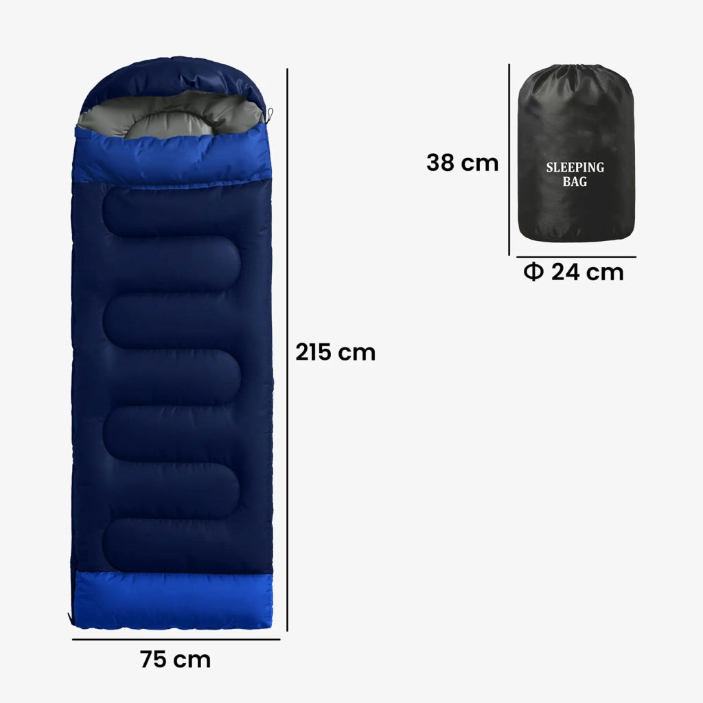 Sacco a Pelo Singolo per Adulti 75x215 cm Leggero e Compatto Temperatura 0-25°C in Poliestere e Cotone Blu Navy
