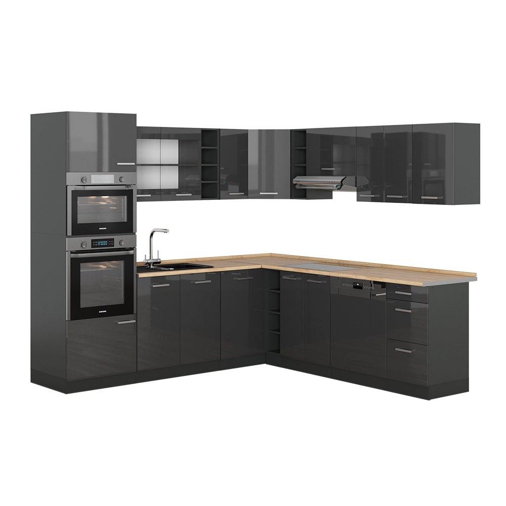 Vicco Cucina angolare completa Antracite lucido/antracite 237 x 247 cm , PL Rovere