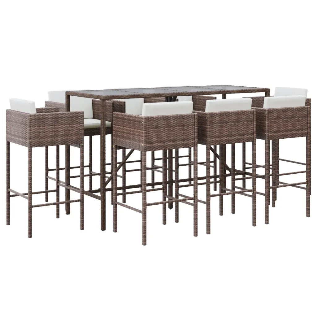 Set Bar da Giardino 9 pz con Cuscini in Polyrattan Marronecod mxl 77086