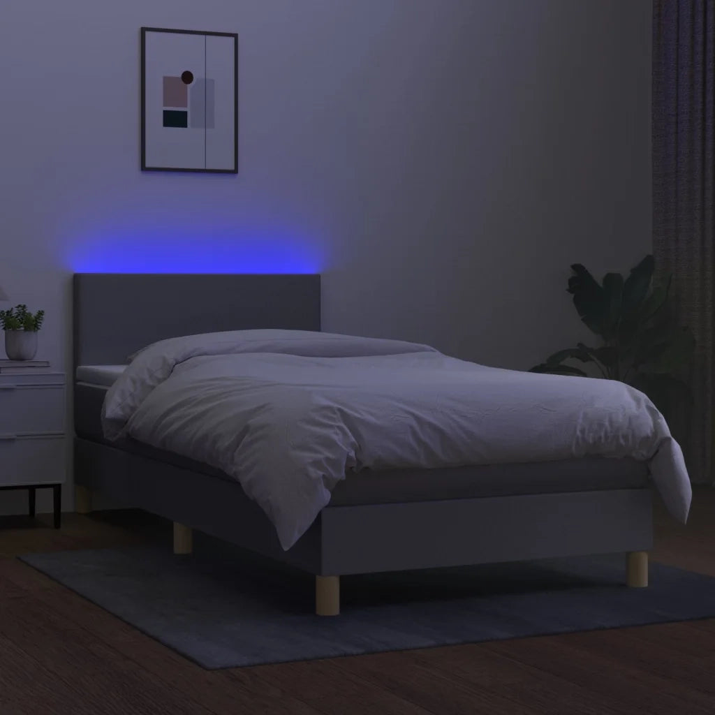Letto a Molle Materasso e LED Grigio Chiaro 100x200 cm Tessuto 3133533