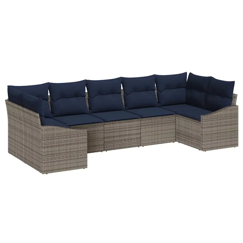 Set Divano da Giardino 7 pcs Grigio e Blu Navy polyrattan