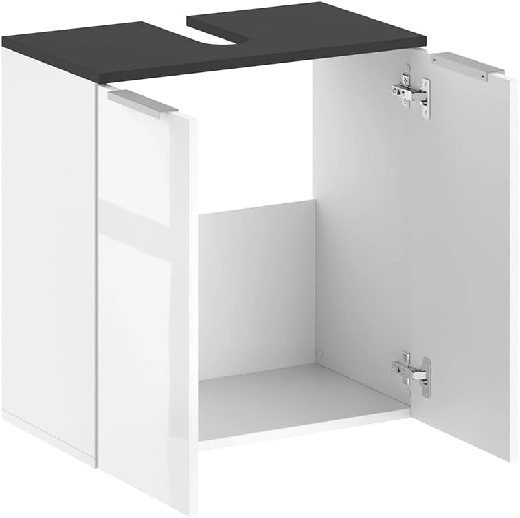 Mobile sottolavabo per bagno Otis, Bianco lucido, 58 x 60 cm, per la conservazione in bagno abbinabile alla serie Otis