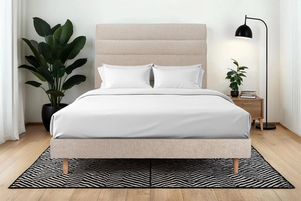 Letto 150x200 cm con testiera in linea - Tessuto Tela opaca