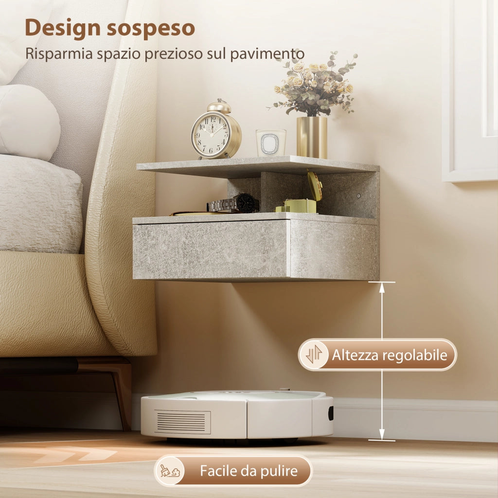 Comodini Sospesi con Cassetto e Mensola ¨C Zephmum ¨C 35x32x22.5 cm Grigio Cemento