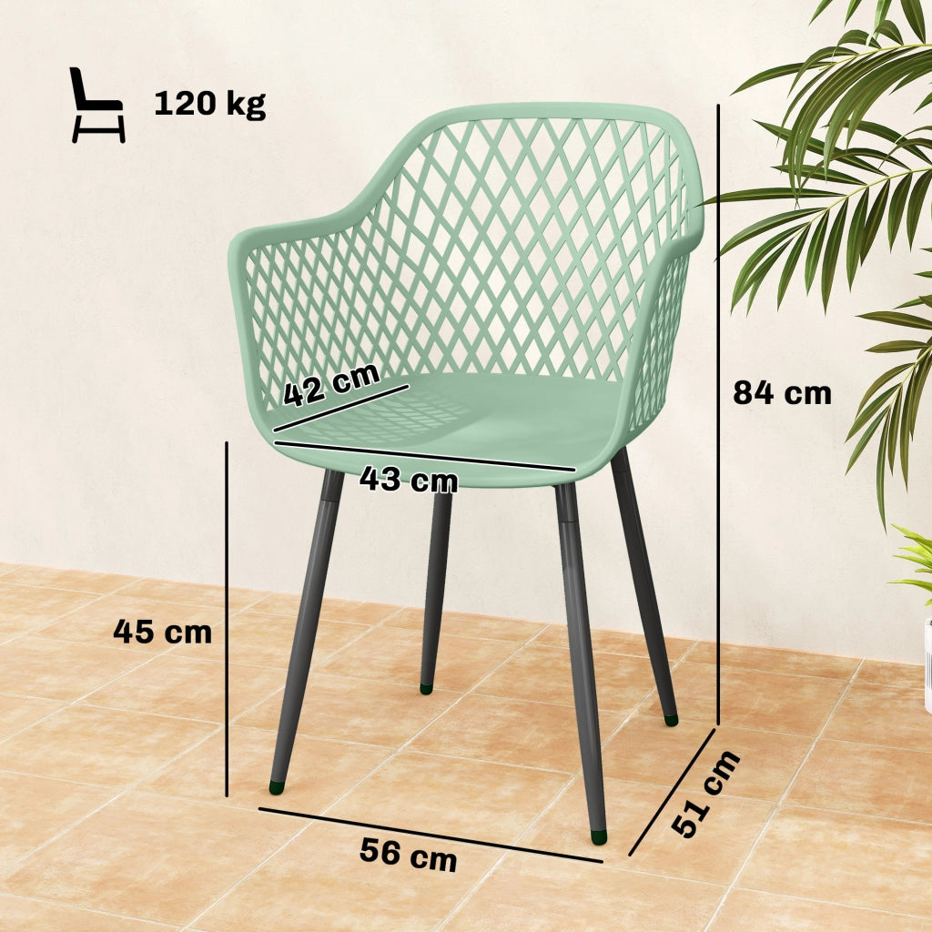 Set di 4 Sedie da Giardino, con Schienale Diamantato, Braccioli, Verde