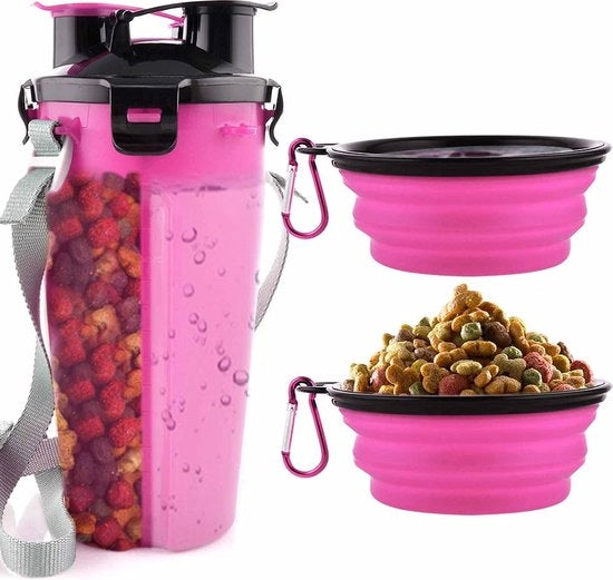 Scatola da bere e ciotola per cani 2 in 1 con 2 sedili per cani pieghevoli Portatile ciotole per cani da camminata, camminata e viaggio