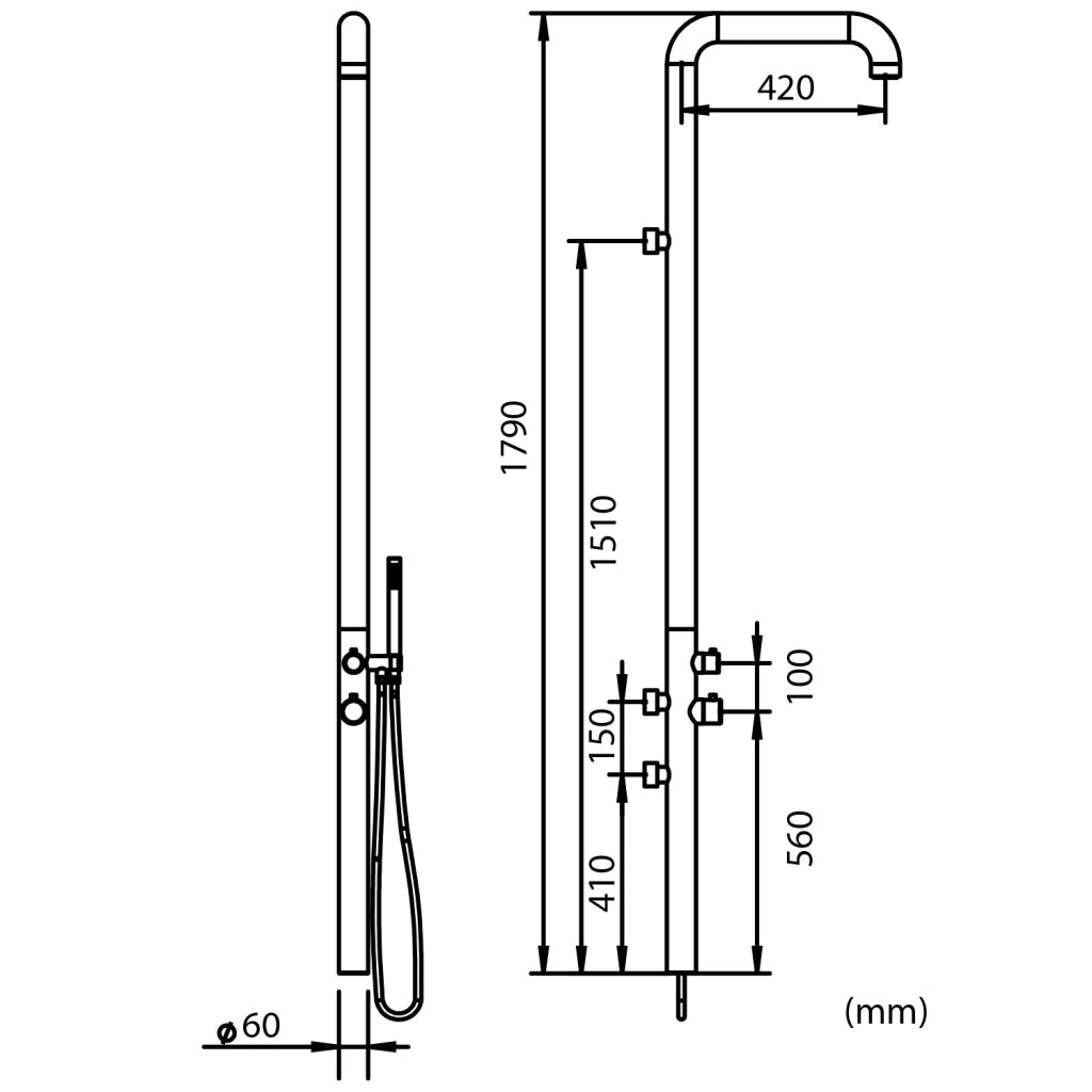 Sined Doccia Giardino a Parete Inox Satinato in Acciaio 316L Nautico Resistente alla Corrosione e allUsura per Esterni - Modello Chia Parete Inox