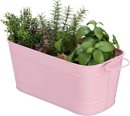 Piantino Metallico per Giardino Terrazzo e Interno Oblongo Vintage Dimensioni: ca.16x38x19cm Rosso