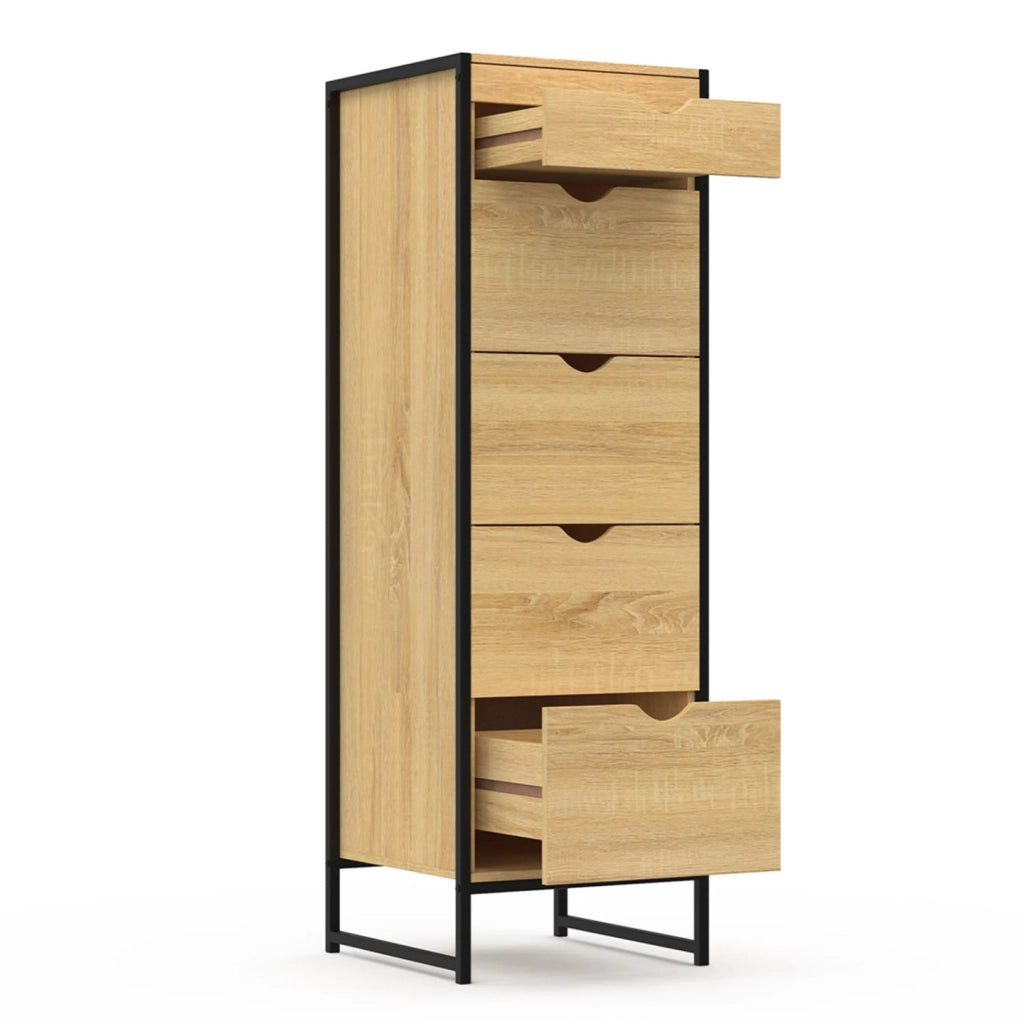 IDMarket - DETROIT Cómoda 5 cajones + 1 espejo 40 cm mueble recibidor de diseño industrial