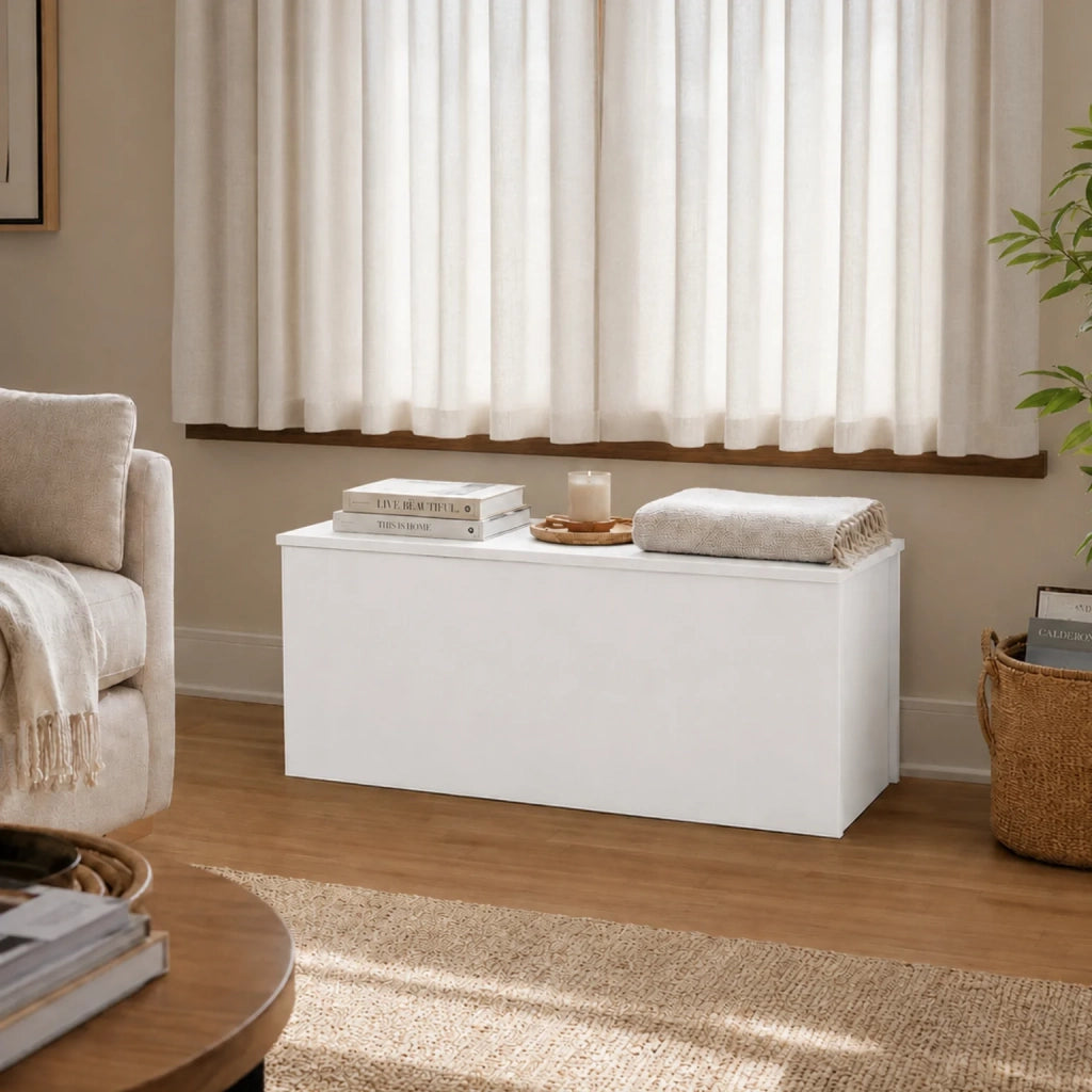 Cassapanca Contenitore Bianca con Coperchio Soft Close | Panca Ingresso Salvaspazio con Ampio Vano Interno | Baule Multiuso Moderno 90x45x45 cm