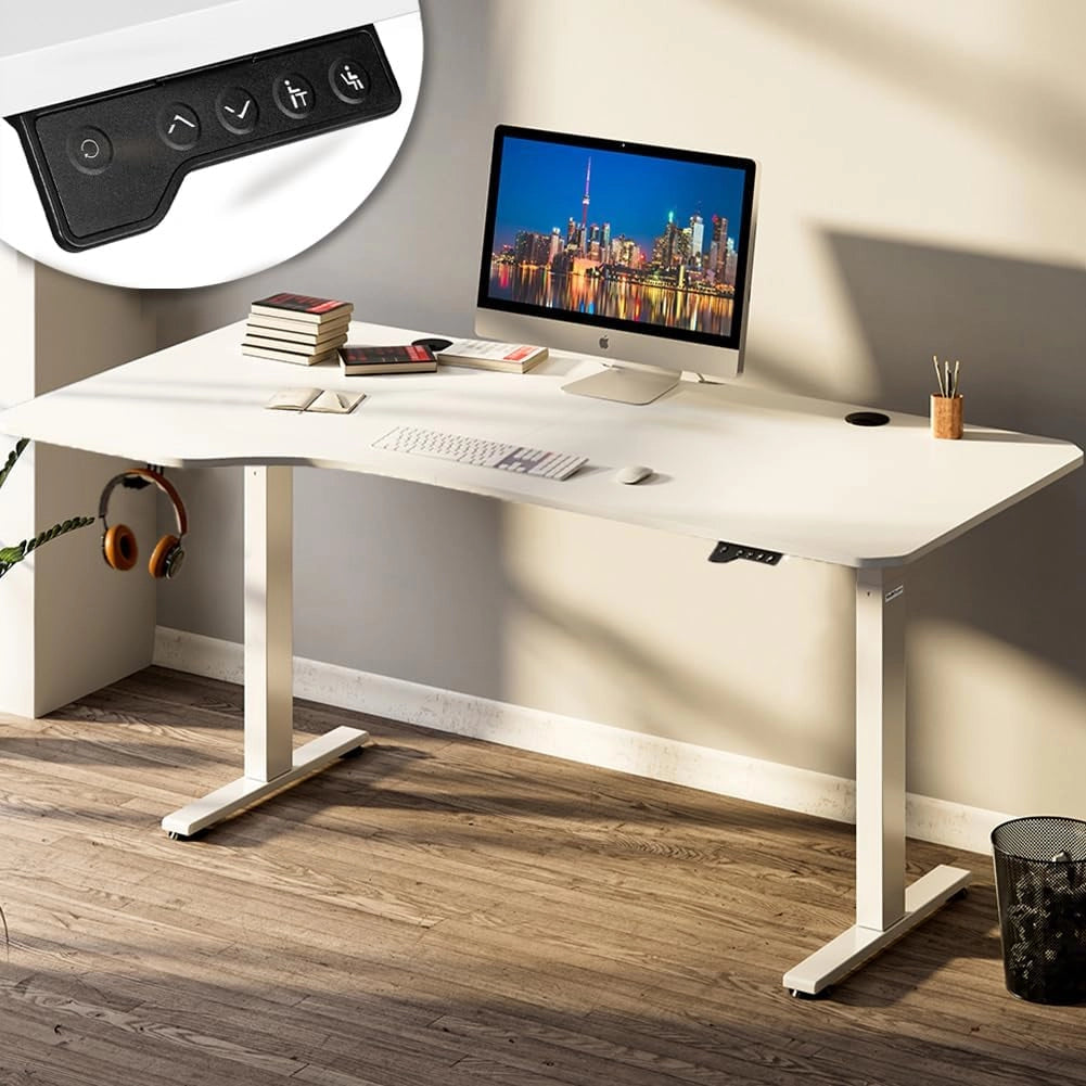 Scrivania Elettrica Regolabile in Altezza, Tavolo Motorizzato Alzabile con Console di Comando e Tasti di Regolazione, Gancio Supporto Cuffie, Standing Desk (Bianco, 160 x 75 x 72-117 cm)