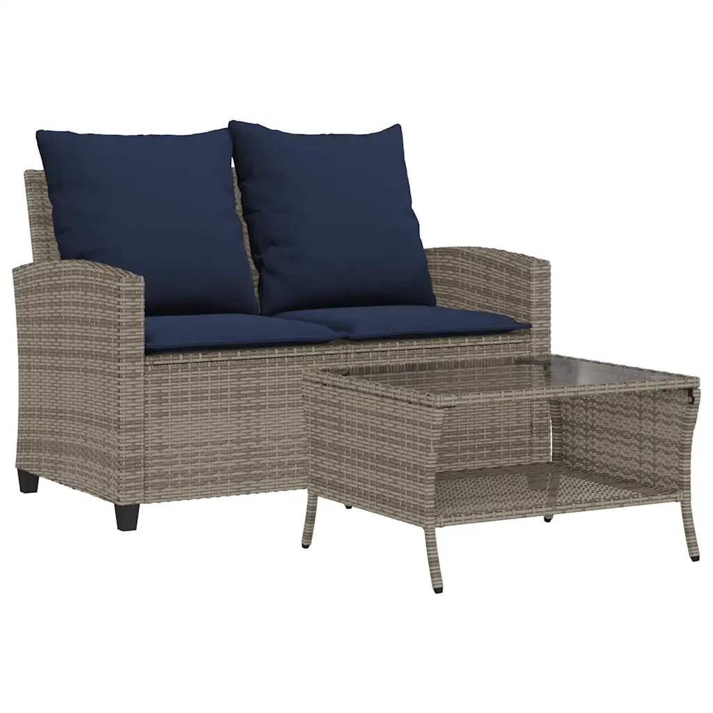 Divano da Giardino a 2 Posti Cuscini&Tavolo-Sofa da Giardino-Divano da esterno Grigio Polyrattan 131806
