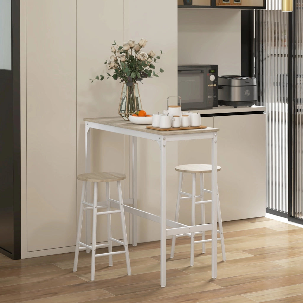 Tavolo bar + 2 sgabelli ¨C zephmum ¨C acciaio bianco effetto legno naturale 2 persone