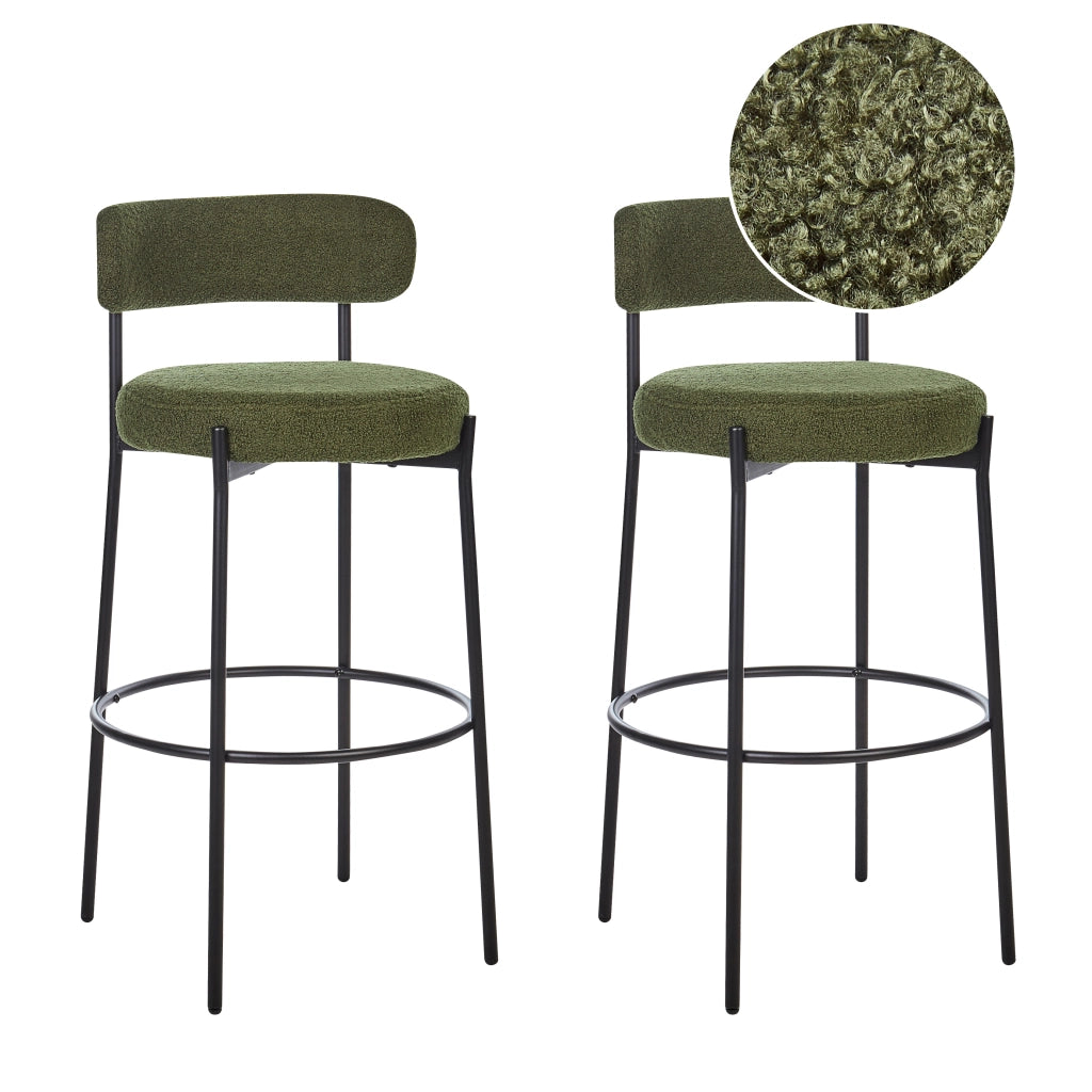 Set di 2 sgabelli da bar Verde Scuro Senza braccioli Gambe in acciaio nero Boucle Design moderno Sedute per la sala da pranzo