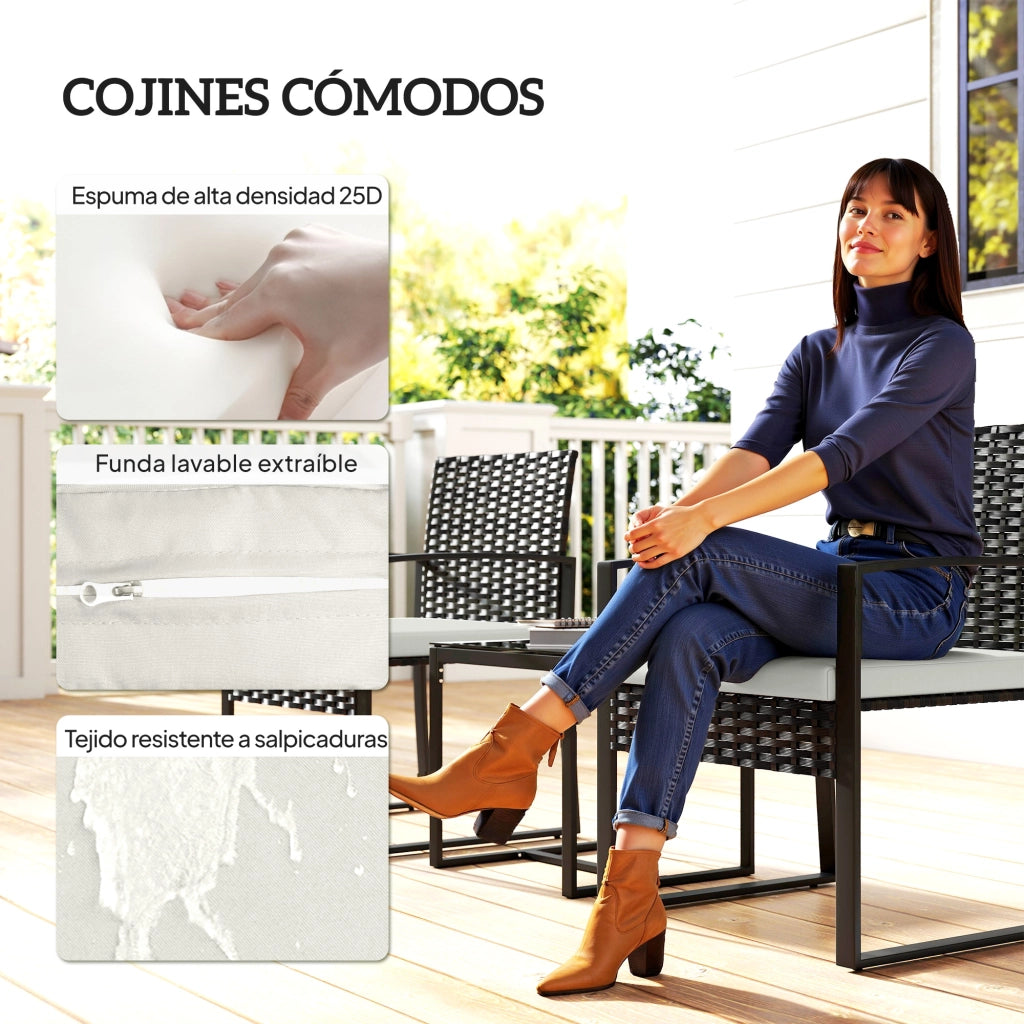 Set salotto giardino polyrattan ¨C Xylo ¨C 2 poltrone con cuscini e tavolino piano vetro crema