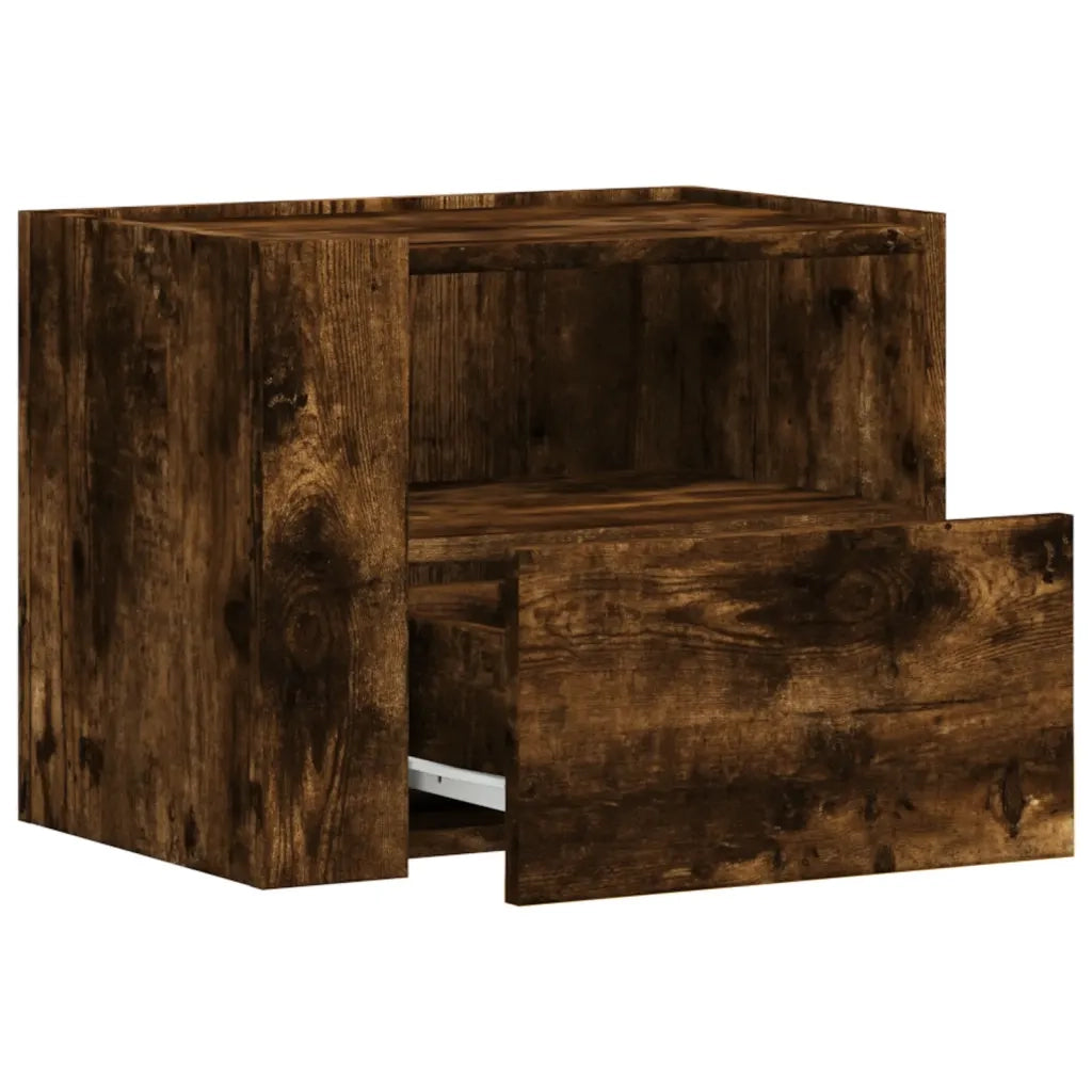 Comodino a Muro-Tavolino da notte sospeso Rovere Fumo 45x30x35 cm 277290