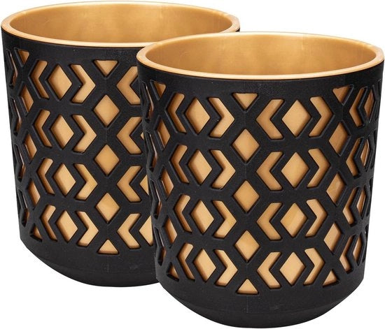 Set di 2 Vasi Decorativi a Matita con Sezione a Croce Nero/Oro