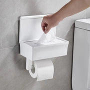 Sostegno per carta igienica con contenitore per tessuti umidi - Supporto wc autoadesivo con piastra per bagno