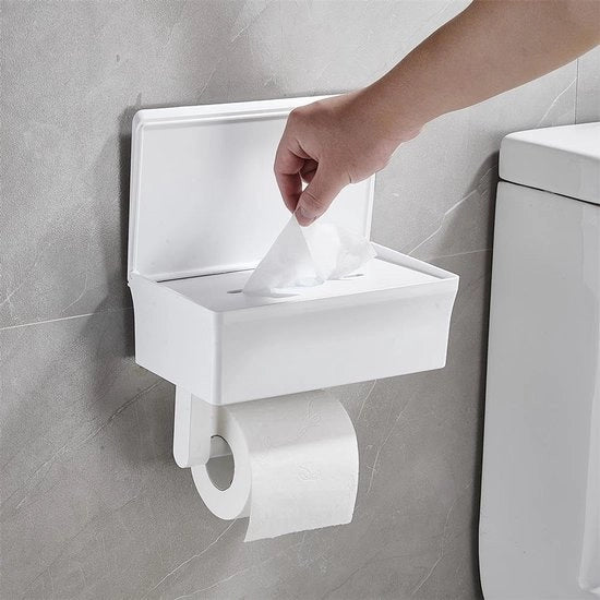 Sostegno per carta igienica con contenitore per tessuti umidi - Supporto wc autoadesivo con piastra per bagno