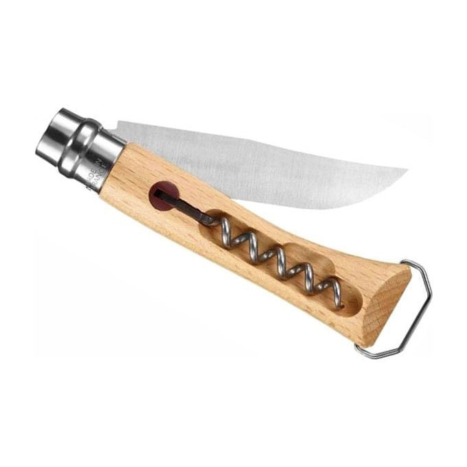 Opinel 002578 Coltello Pieghevole N°10 con Cavatappi e Apribottiglie Lama Inox 10 cm Manico Legno di Faggio Virobloc