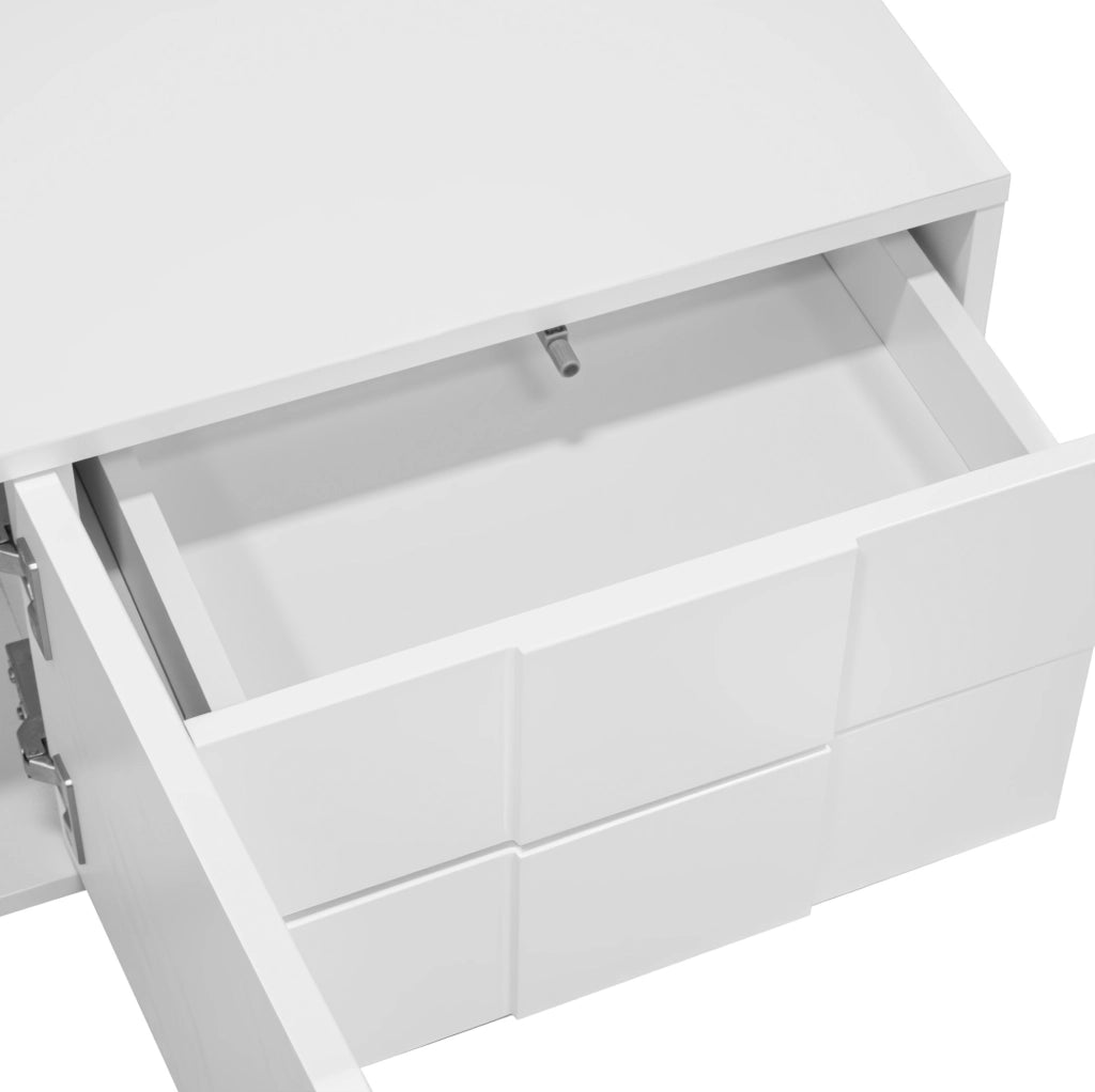 Mobile TV 170x30x30.5 cm con 3 ante e 2 cassetti; installazione a parete o a terra; MDF e pannelli di particelle bianco