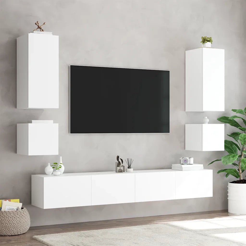 Mobile TV a Parete con Luci LED-Mobile TV a Muro Bianco 100x35x31 cm