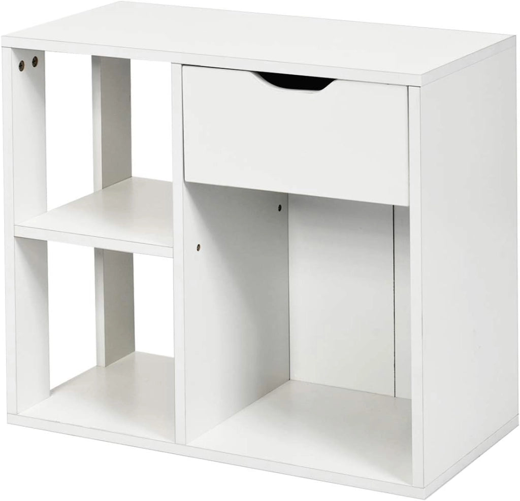 Tavolino Bianco Industriale a 3 Livelli con Ripiano,Comodino con Ruote per Camera,Soggiorno,Bianco