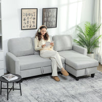 Divano Letto 3 Posti 197x129x85 cm con Chaise e Spazio Contenitore in Tessuto Effetto Lino Grigio e Nero