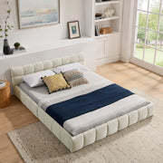 Letto matrimoniale 160x200 cm in chenille beige con struttura stabile