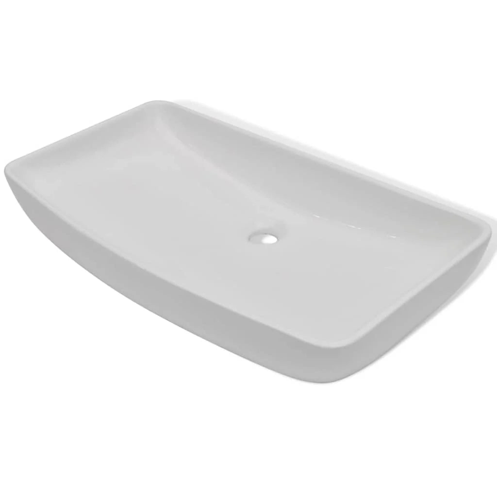 Lavabo rettangolare in ceramica e miscelatore 71 x 38 cm bianco 02_0002839