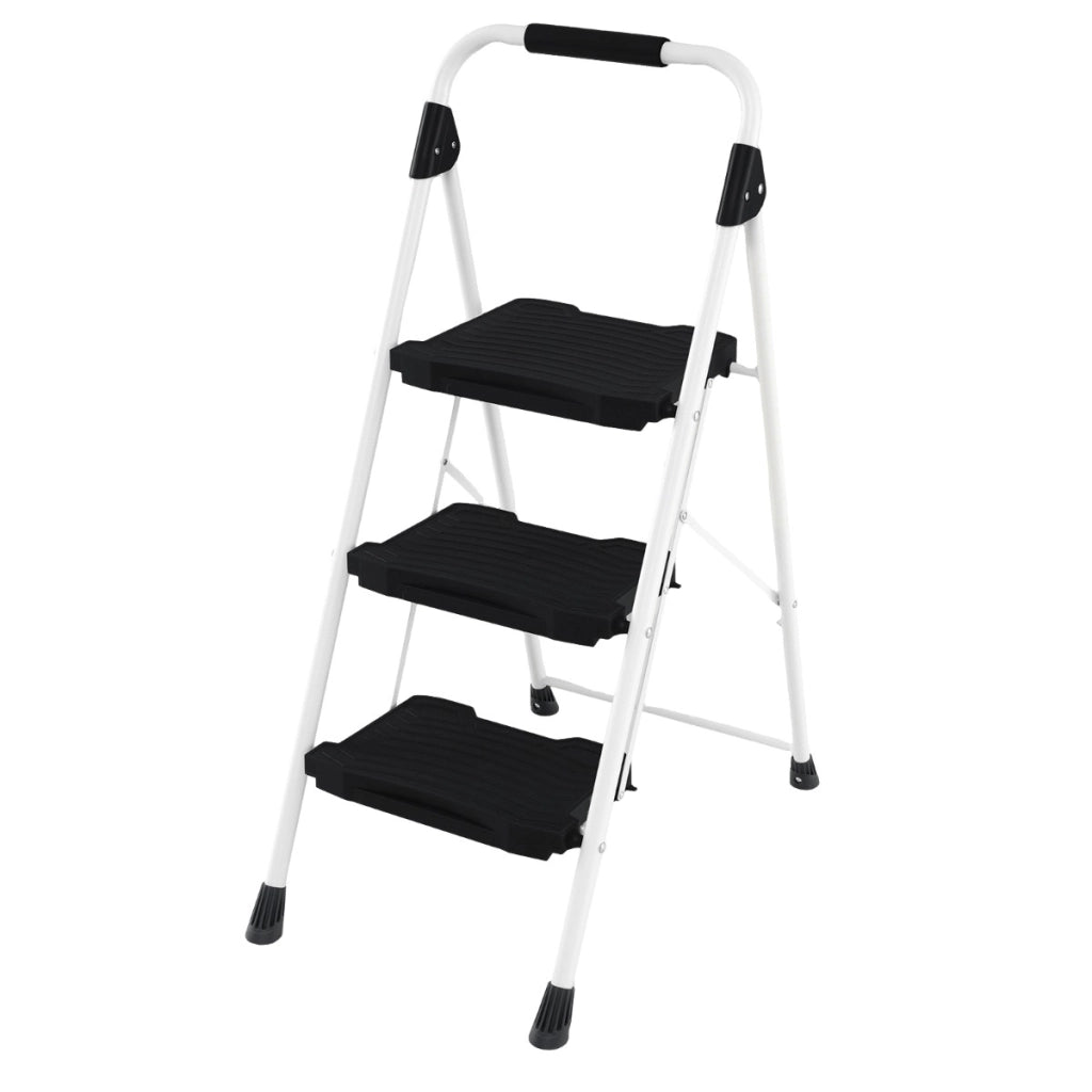 Scala a 3 gradini sgabello pieghevole con corrimano imbottito, Scala portatile e robusta in acciaio al carbonio Nero-Deposito utensili Tool