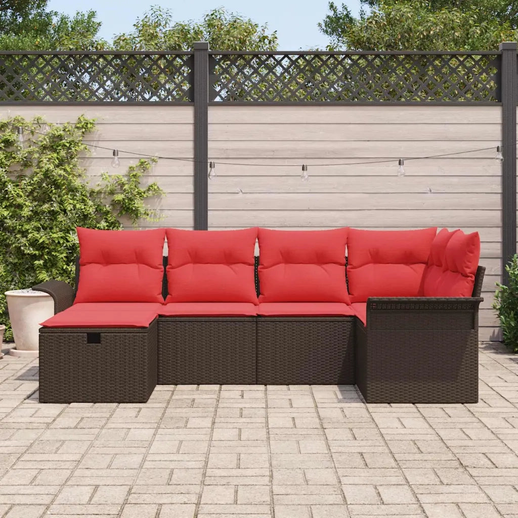Set Divano da Giardino 6 pcs Marrone e Rosso polyrattan