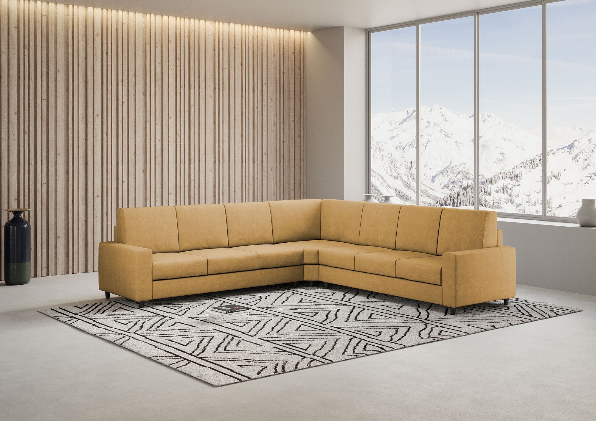 Divano Angolare 7 Posti 286x286x85 cm Sakar in Tessuto Ocra