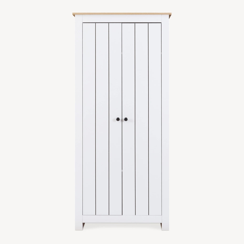 Armadio per Guardaroba Trorjam con Barra Appendiabiti e Scomparti 175 x 80 x 52 cm - Bianco/Effetto Rovere [en.casa]