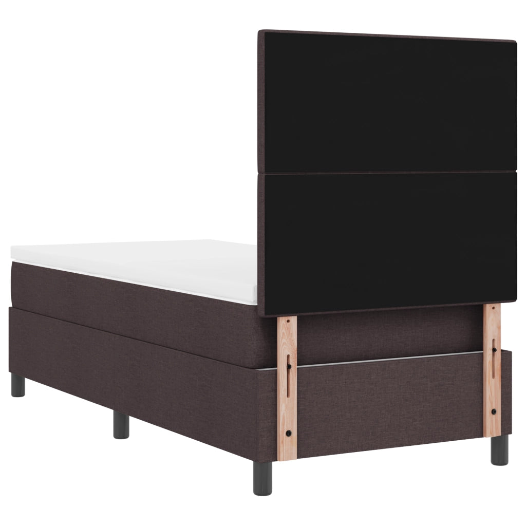 Letto Box Spring e Materasso Marrone Scuro Singolo in Tessuto