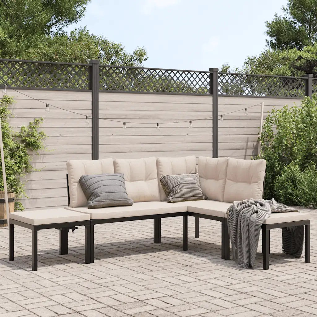 Divani Giardino con Cuscini 4pz Neri Acciaio Verniciato Polvere