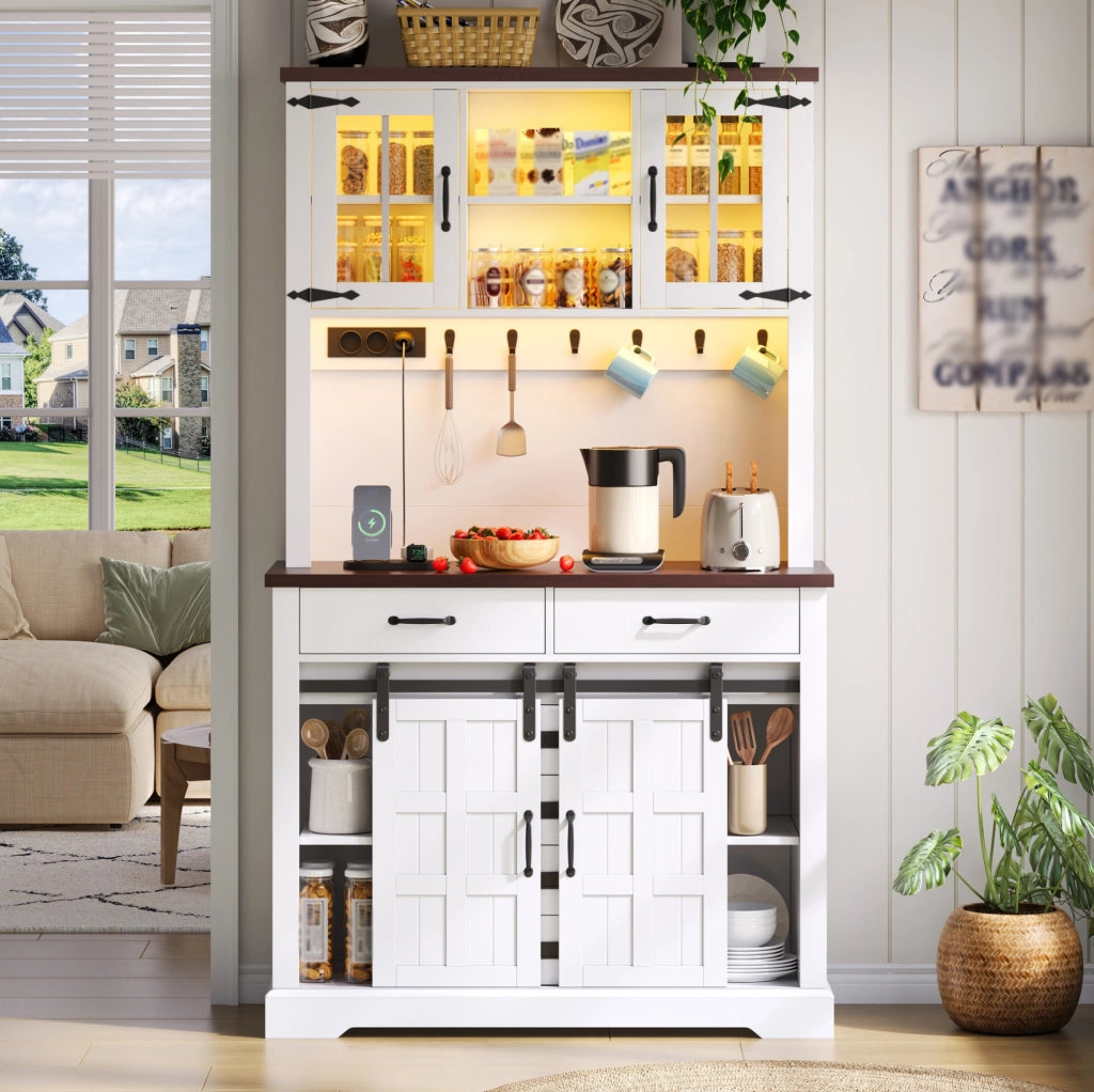 Credenza da cucina 180x108x40 cm con LED RGB; ripiani regolabili; MDF; bianco