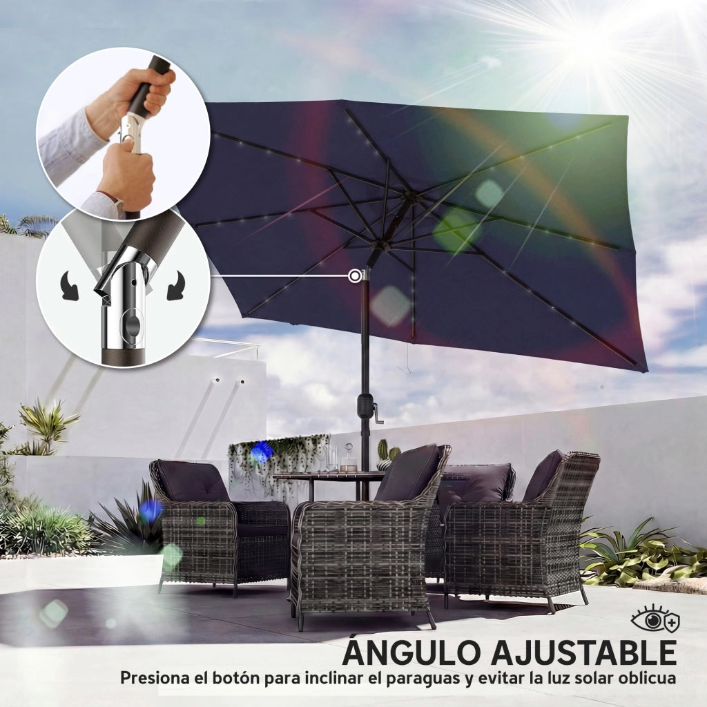 Tenda da Sole con 24 Luci LED Solari ¨C zephmum ¨C Blu Scuro 2.9x2.5 m