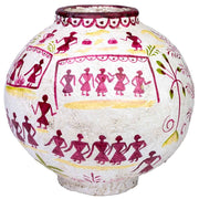 Vaso in cartapesta bianco dipinto a mano 37x37x40h cm