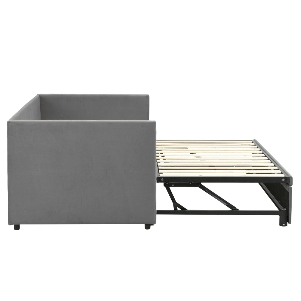 Letto divano estraibile 90 × 200 cm et 180 × 200 cm con rete, 2 posti, senza materasso, grigio
