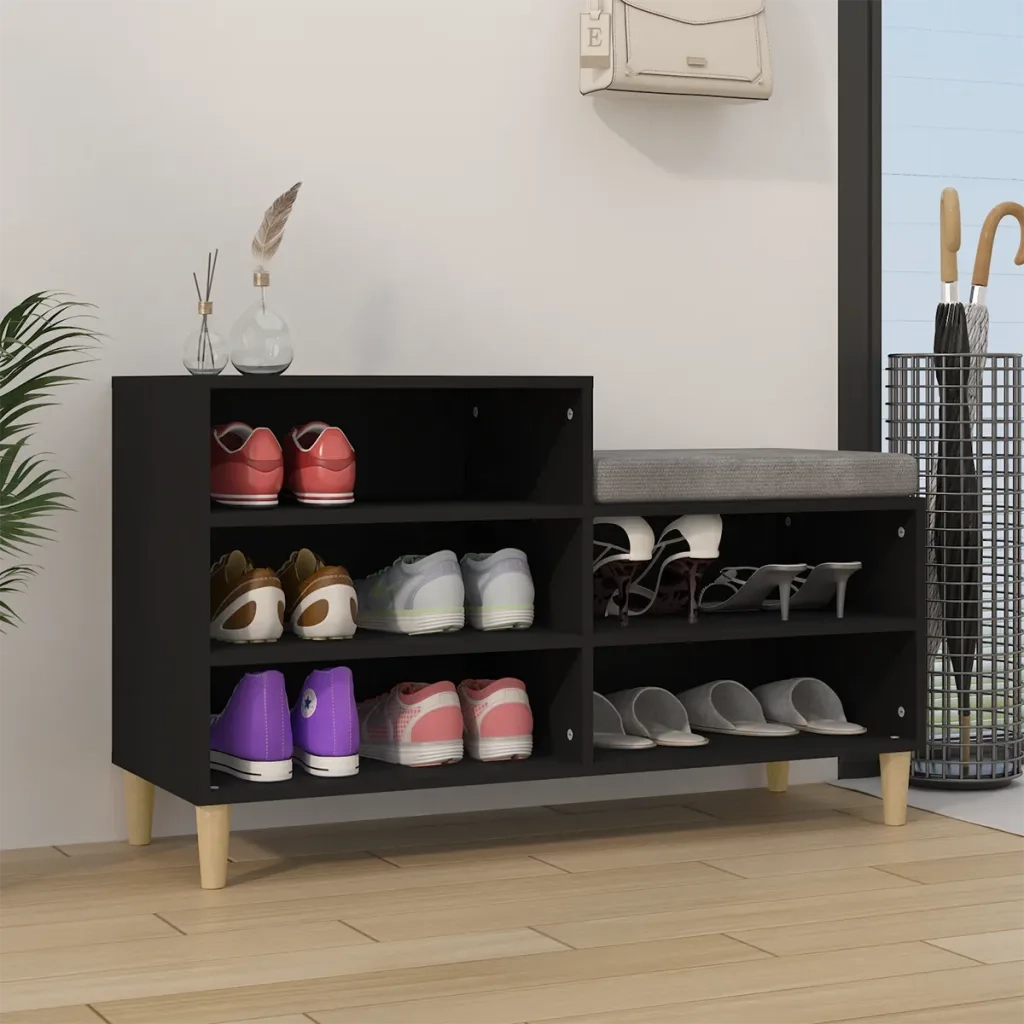 Scarpiera-Scaffale per scarpe Nera 102x36x60 cm in Legno Multistrato 127329