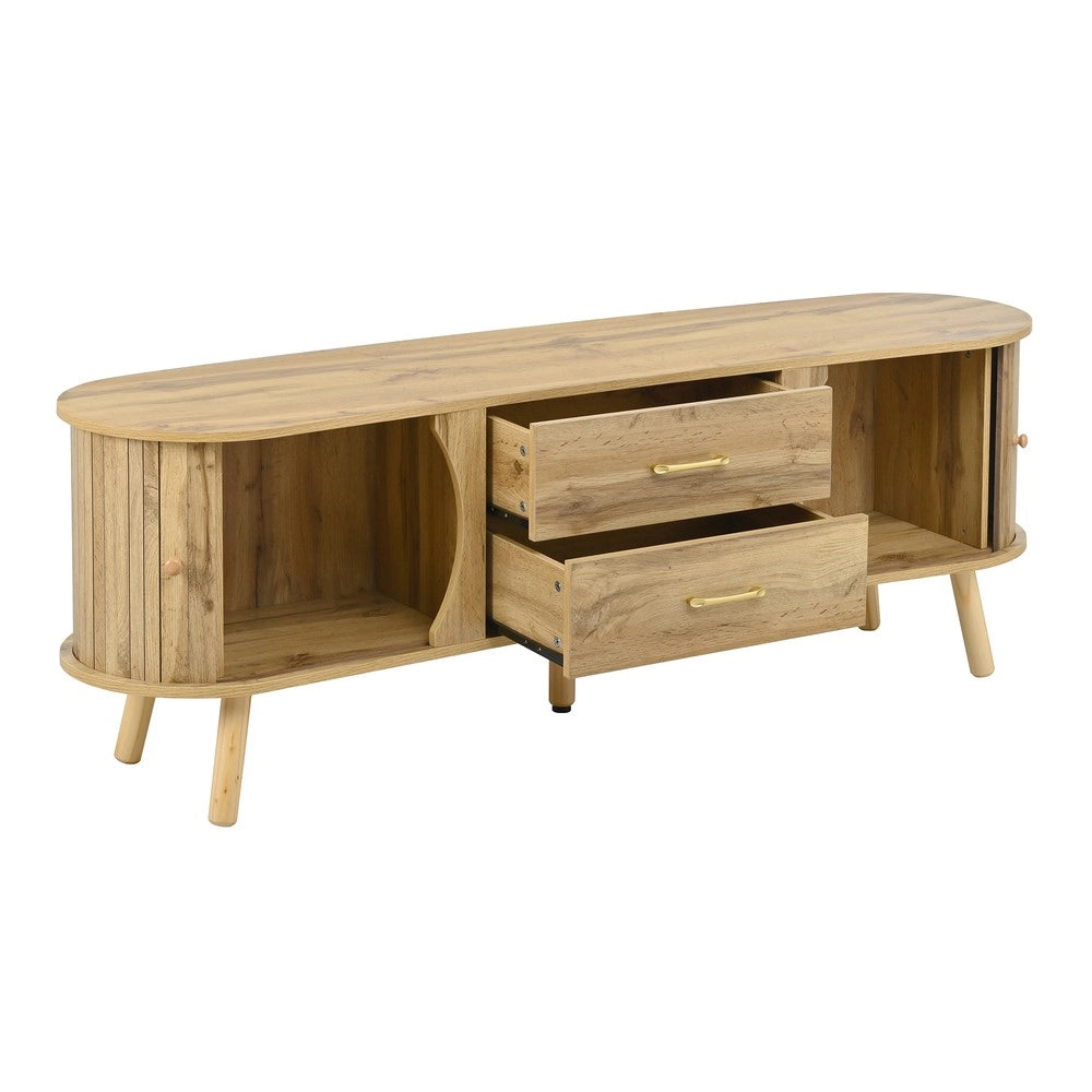 Mobile TV con Ante Scorrevoli e Cassetti ¨C Xylo ¨C Legno MDF, Piedini Massello, Stile Scandinavo