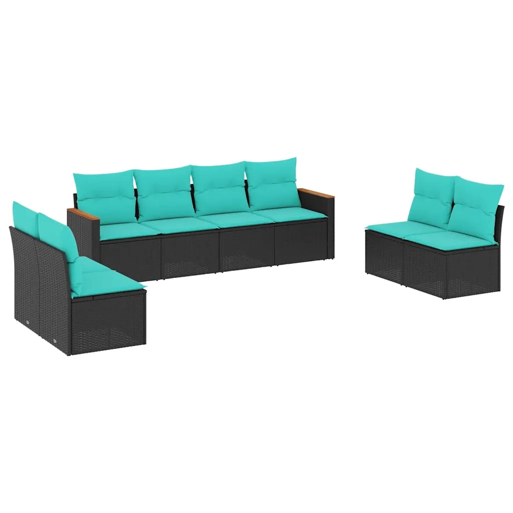 Set Divani da Giardino 8 pz con Cuscini Nero in Polyrattan 3225889