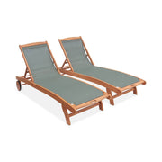 Set 2 lettini prendisole in legno multiposizione con ruote, verde kaki