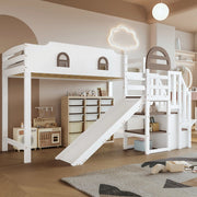 Letto a Castello per Bambini con Scivolo e Cassetti ¨C MINIMAL ¨C Pino e MDF, Bianco e Marrone, 90x200